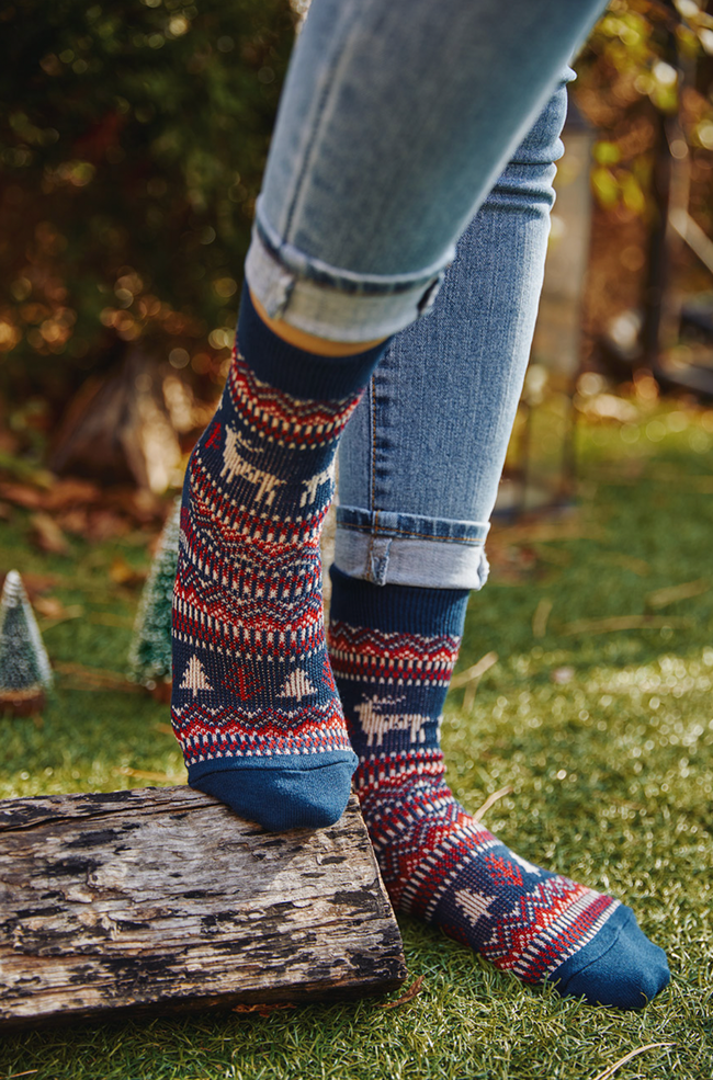 Deer Thick Stripe Crew Socks