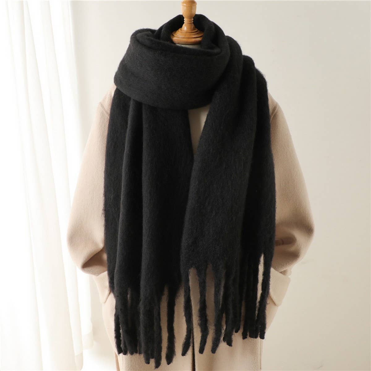 Solid Chunky Tassel Scarf