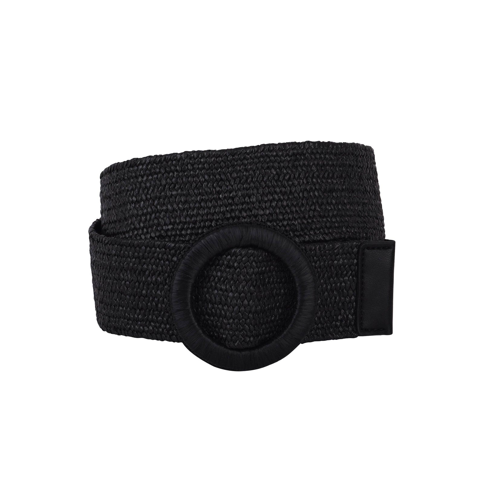 Final Sale - Woven Raffia Circle Buckle Stretch Belt