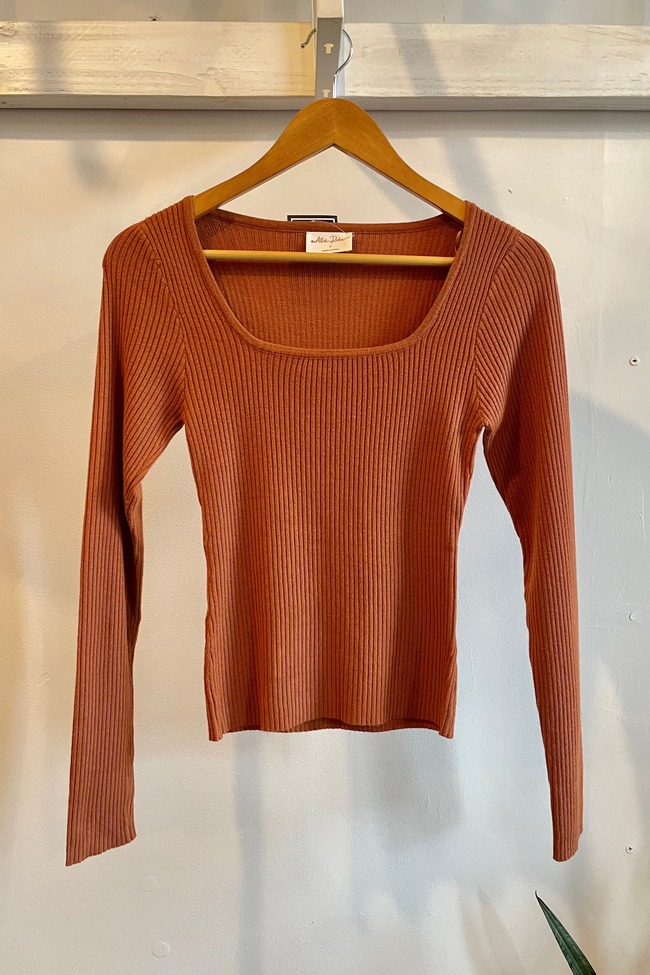 Square Neck Ribbed Pullover