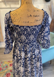Lauren Smocked Midi Dress in Bright Blue Lotus