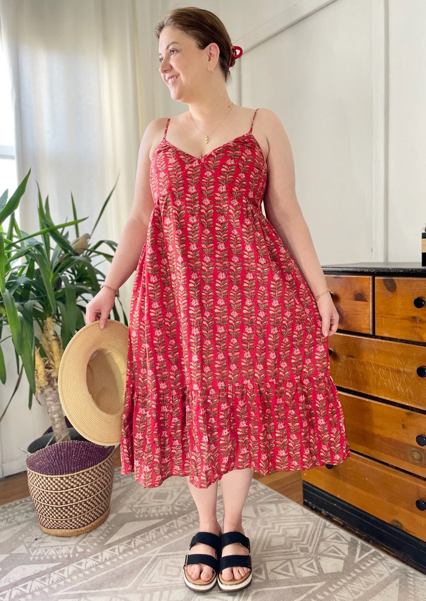 Milly Midi Dress in Red Floral Vine
