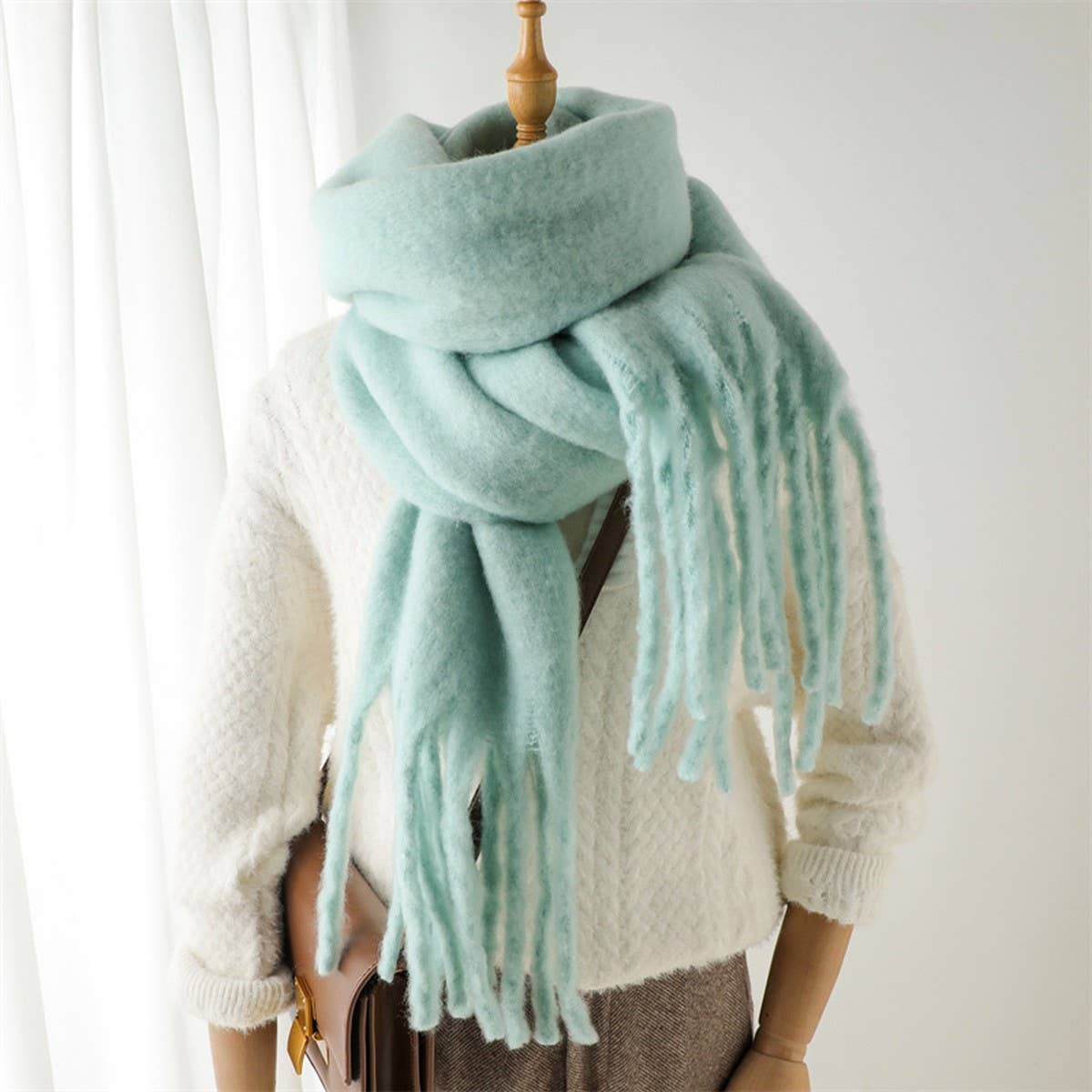 Solid Chunky Tassel Scarf