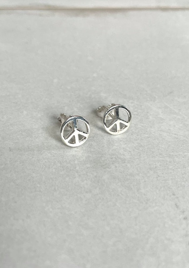 Sterling Silver Peace Sign Stud Earrings