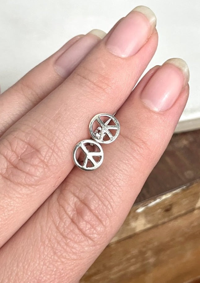 Sterling Silver Peace Sign Stud Earrings