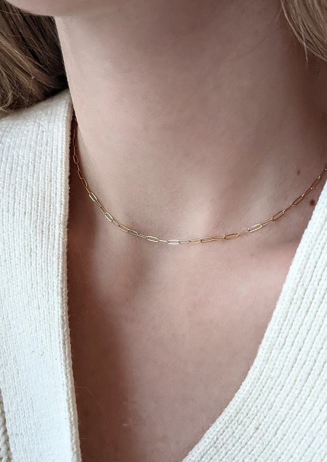 Gold Mini Paperclip Chain Necklace 16" by Layer the Love