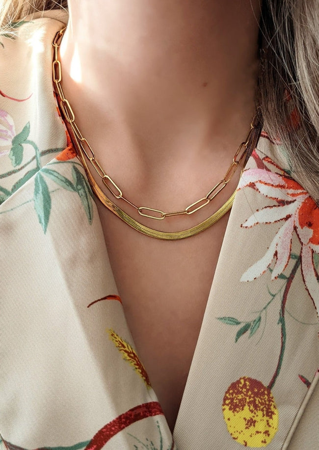 Gold Herringbone Necklace 18” by Layer the Love