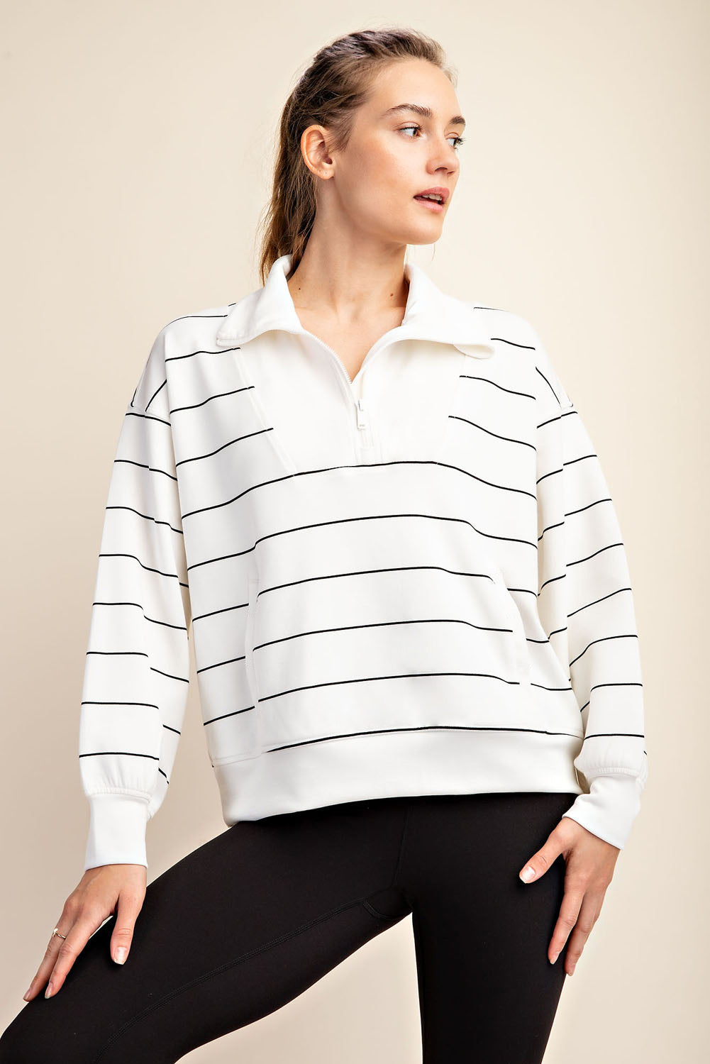 Luxe Stripe Quarter Zip Pullover Sweatshirt