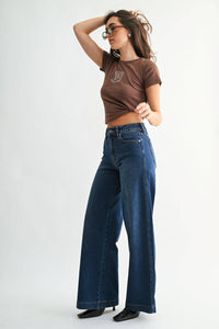High Rise Full Length Wide Leg Jeans