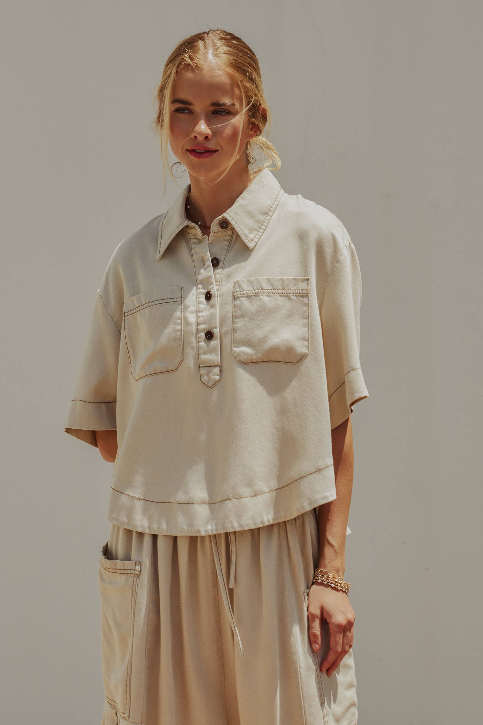 Boxy Washed Denim Utility Shirt