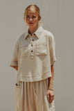 Boxy Washed Denim Utility Shirt