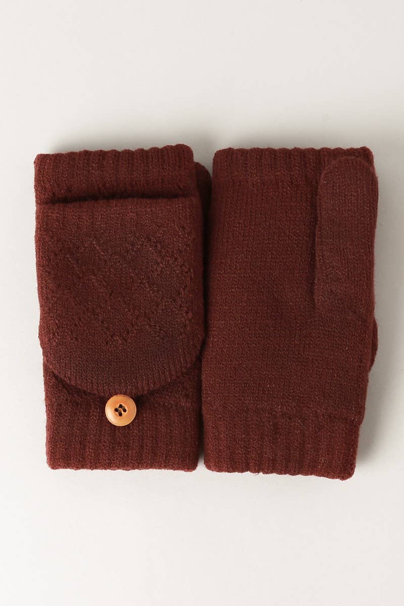 Solid Knit Convertible Fingerless Mittens Gloves