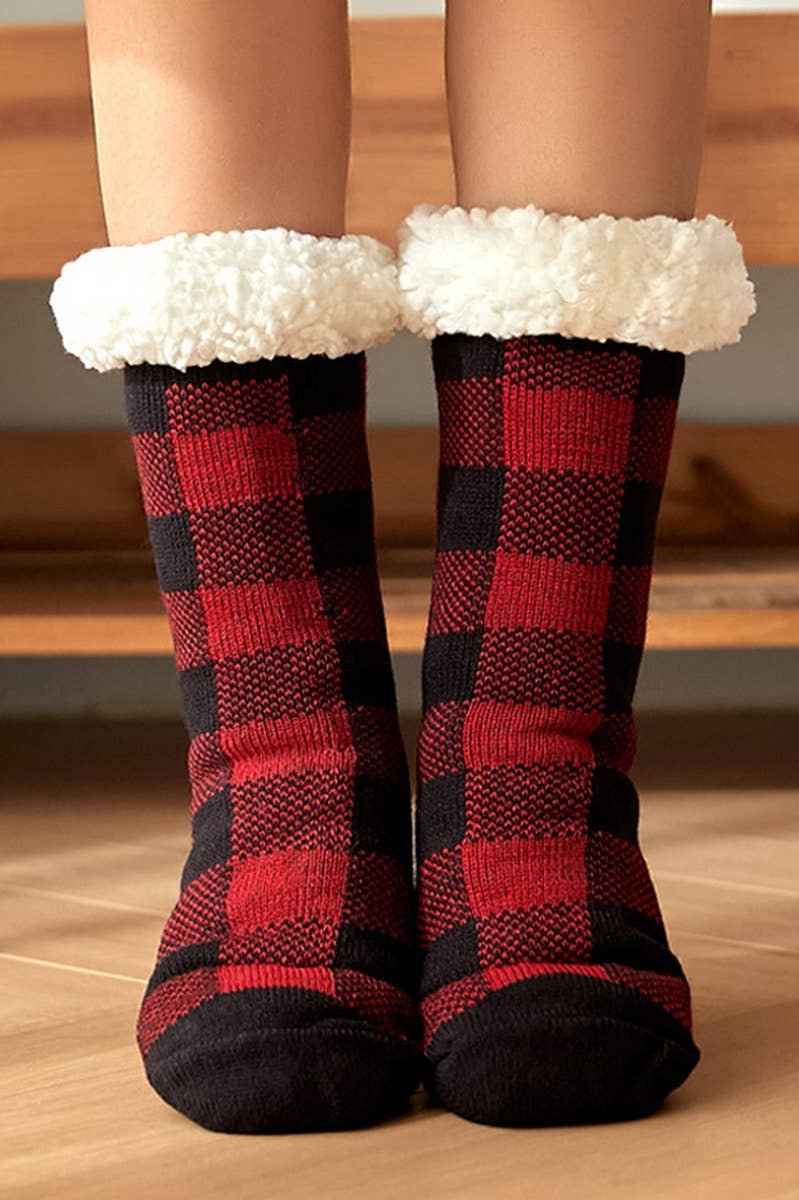 Red Buffalo Check Slipper Socks