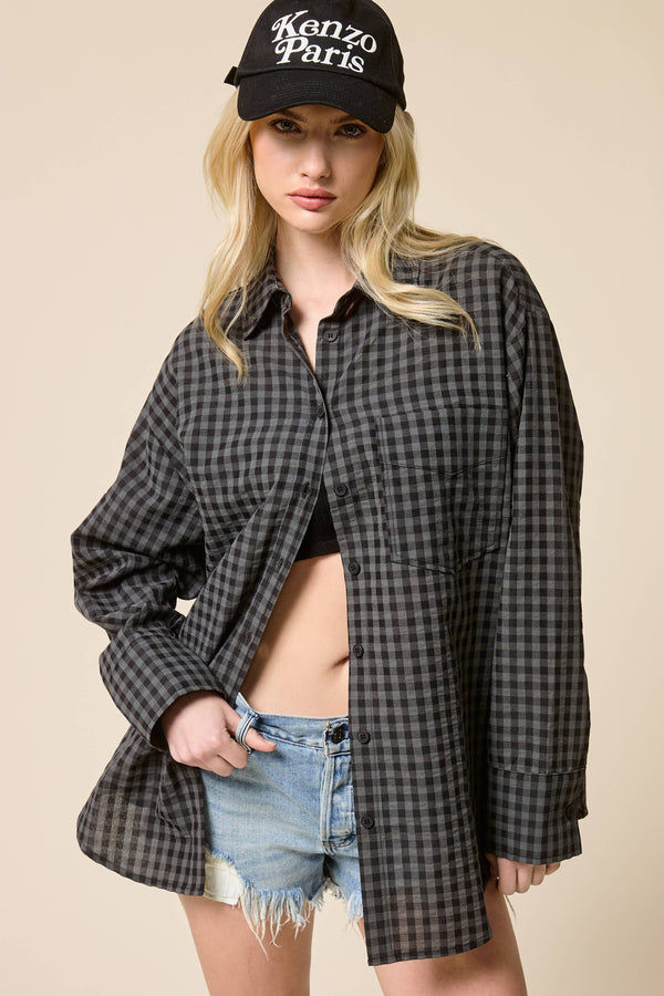 Relaxed Gingham Button Down Shirt