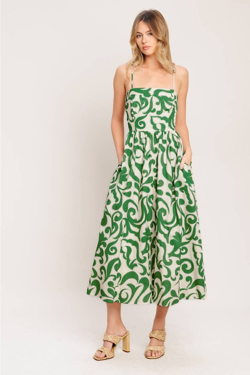 Green Scroll Midi Dress