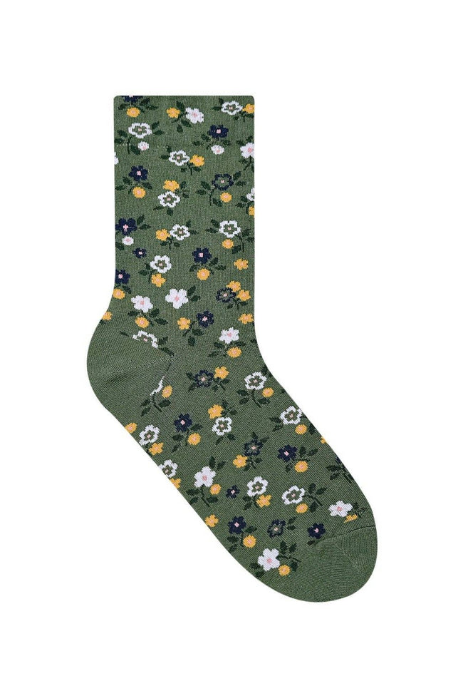 Green Flower Crew Socks