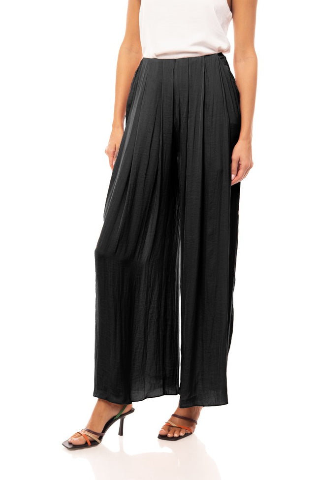 Pleated Satin Wide Leg Pants
