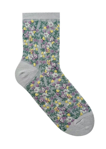 Women's Crew Grey Flower Socks