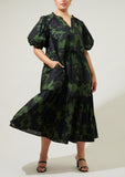 Final Sale - Night Moss Bubble Sleeve Midi Dress