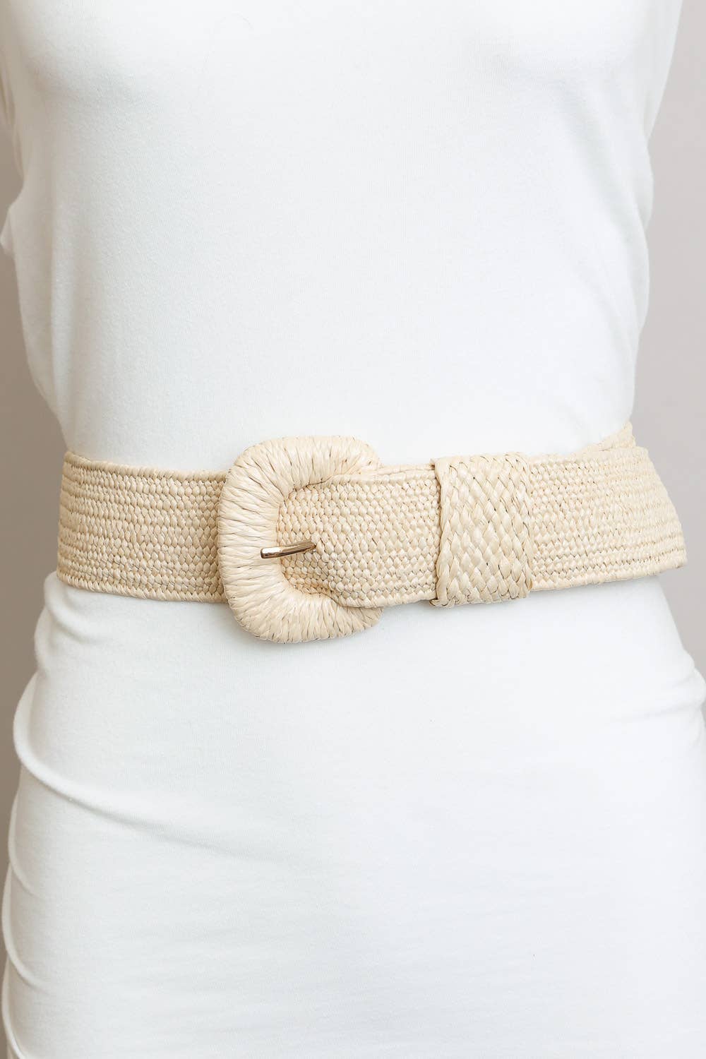 Stretch Raffia Buckle Belt