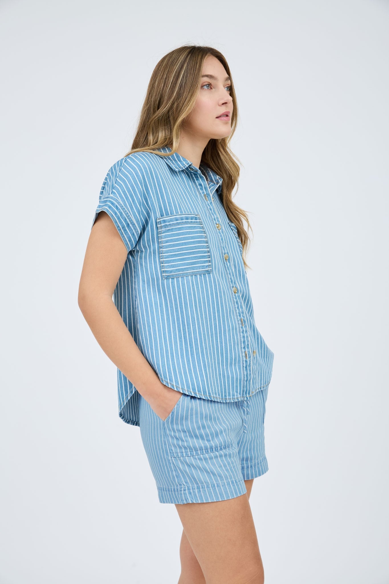 Striped Chambray Camp Shirt