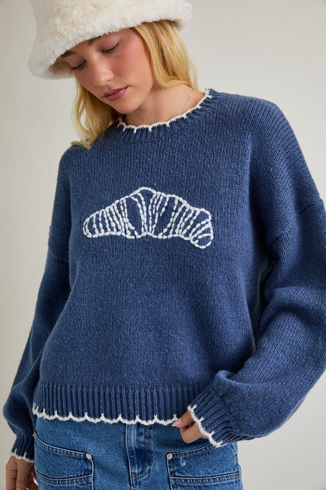 Croissant Embroidered Sweater