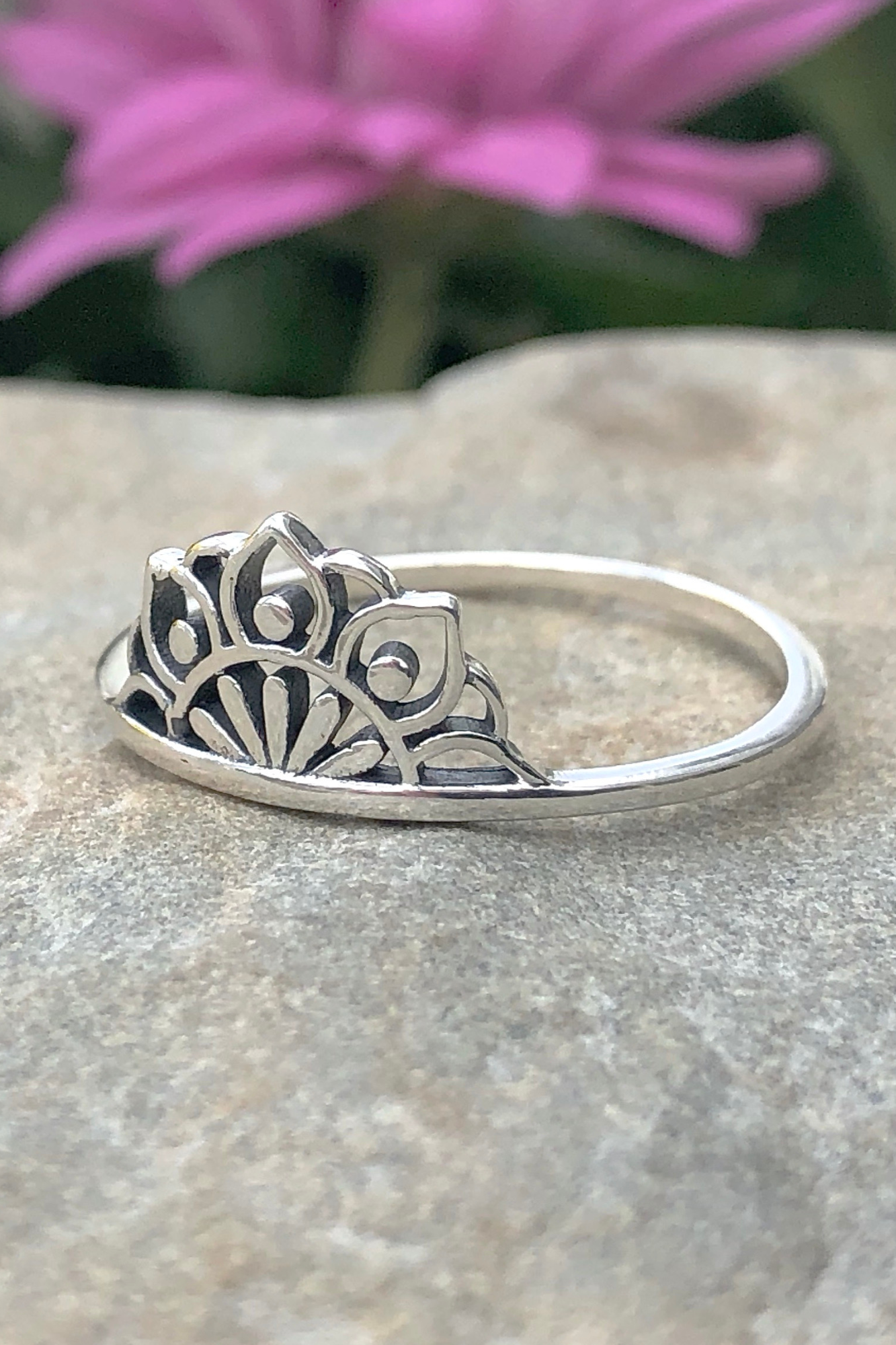 Half Lotus Mandala Ring in Sterling Silver