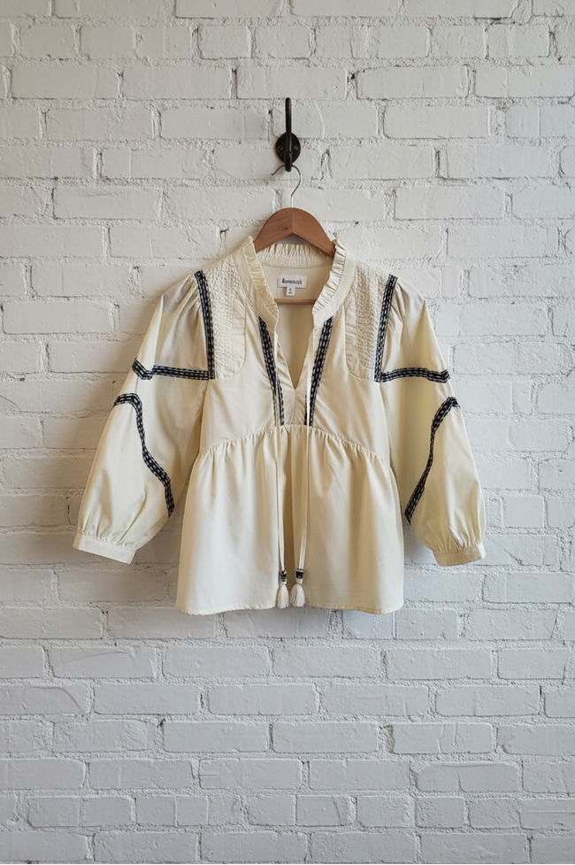 Embroidered Trim Cotton Blouse