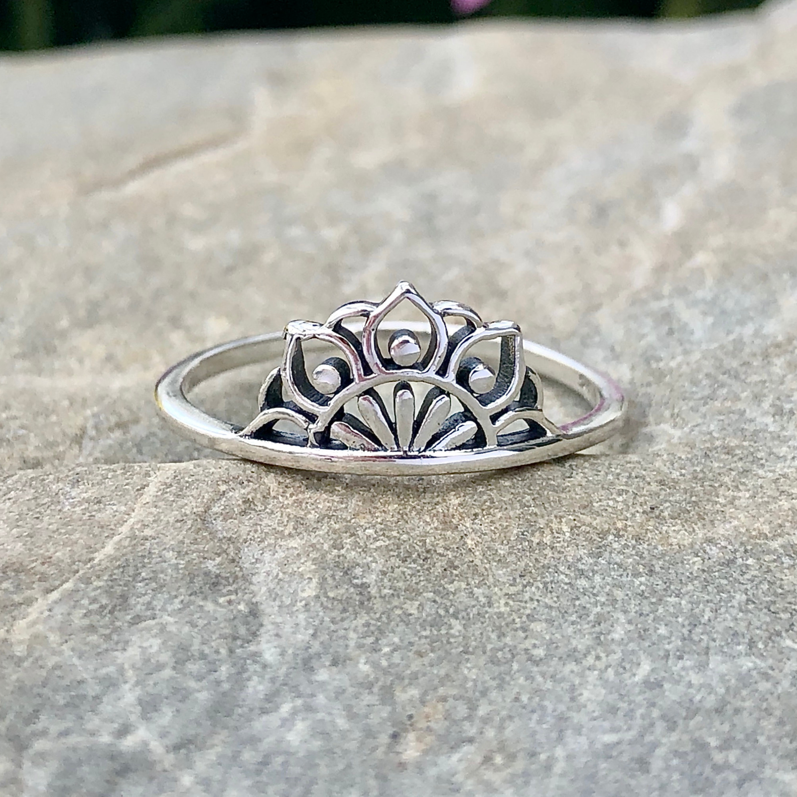 Half Lotus Mandala Ring in Sterling Silver