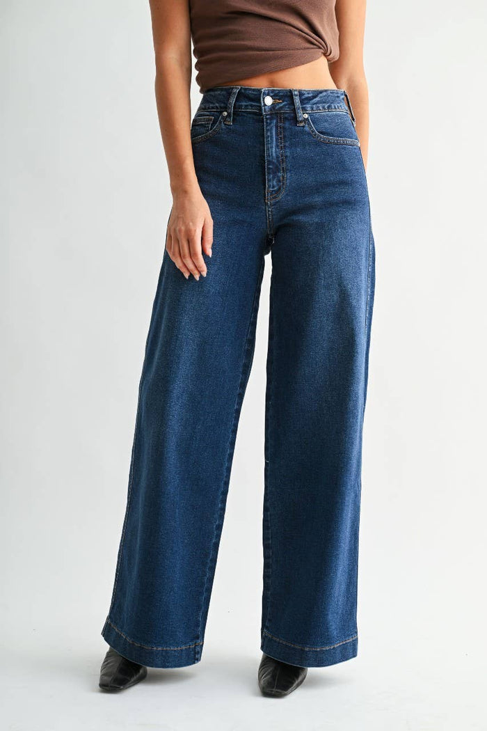 High Rise Full Length Wide Leg Jeans