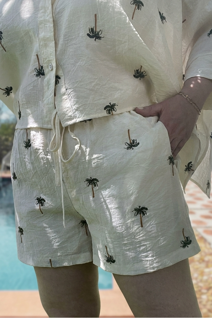 Palm Tree Embroidered Shorts