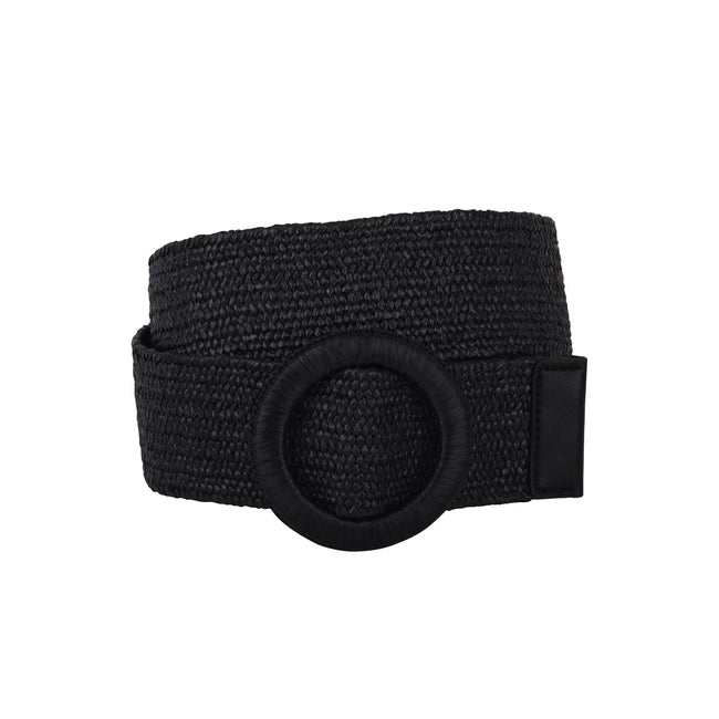 Woven Raffia Circle Buckle Stretch Belt