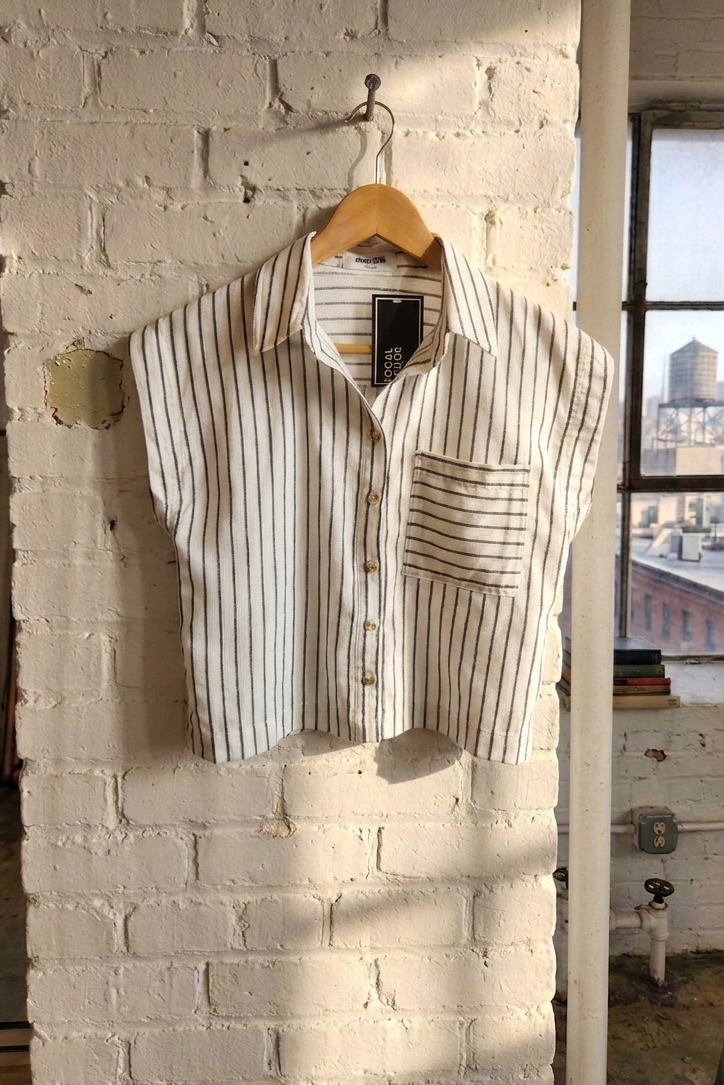 Sleeveless Striped Collared Shirt