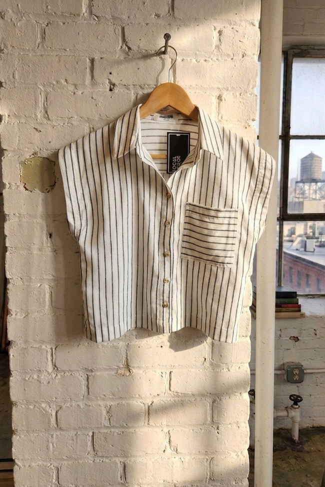 Sleeveless Striped Collared Shirt