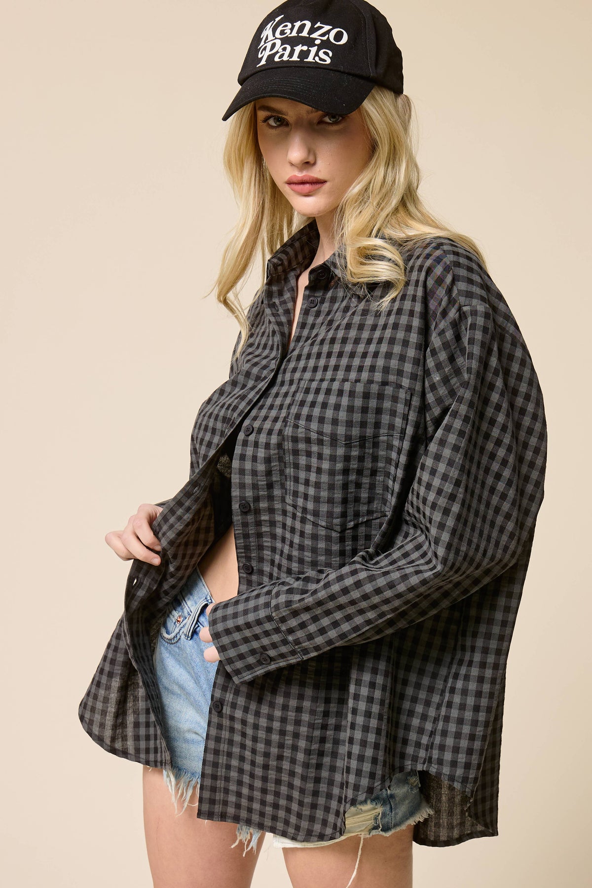 Relaxed Gingham Button Down Shirt