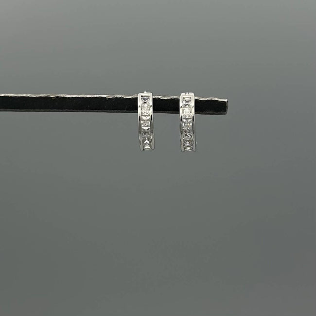 Silver Square CZ Channel Clicker Huggies