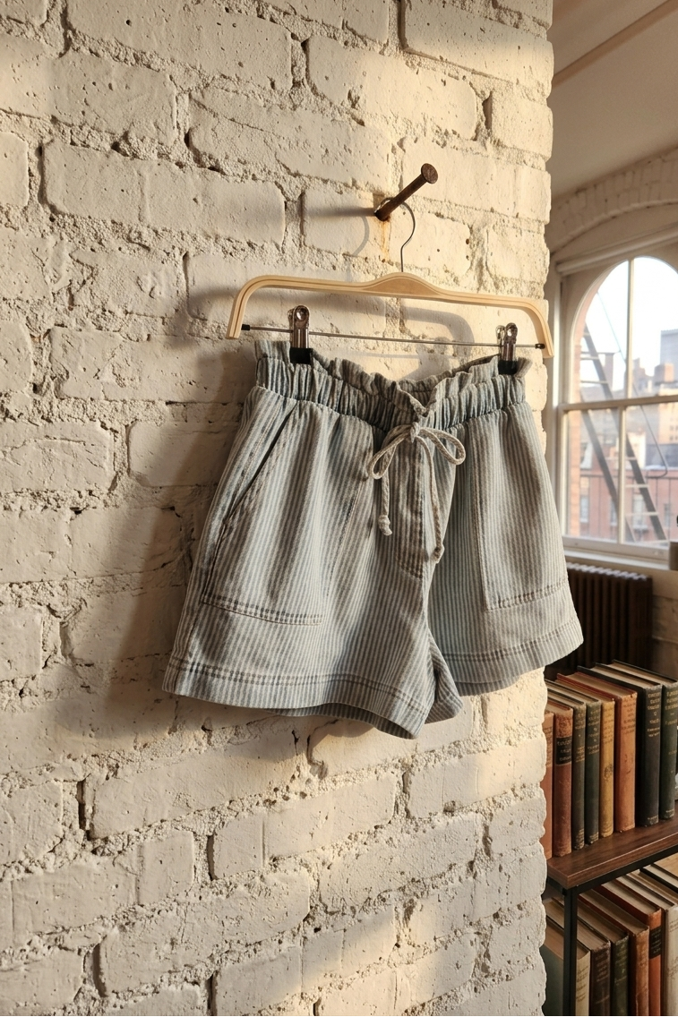 Striped Denim Pull On Shorts