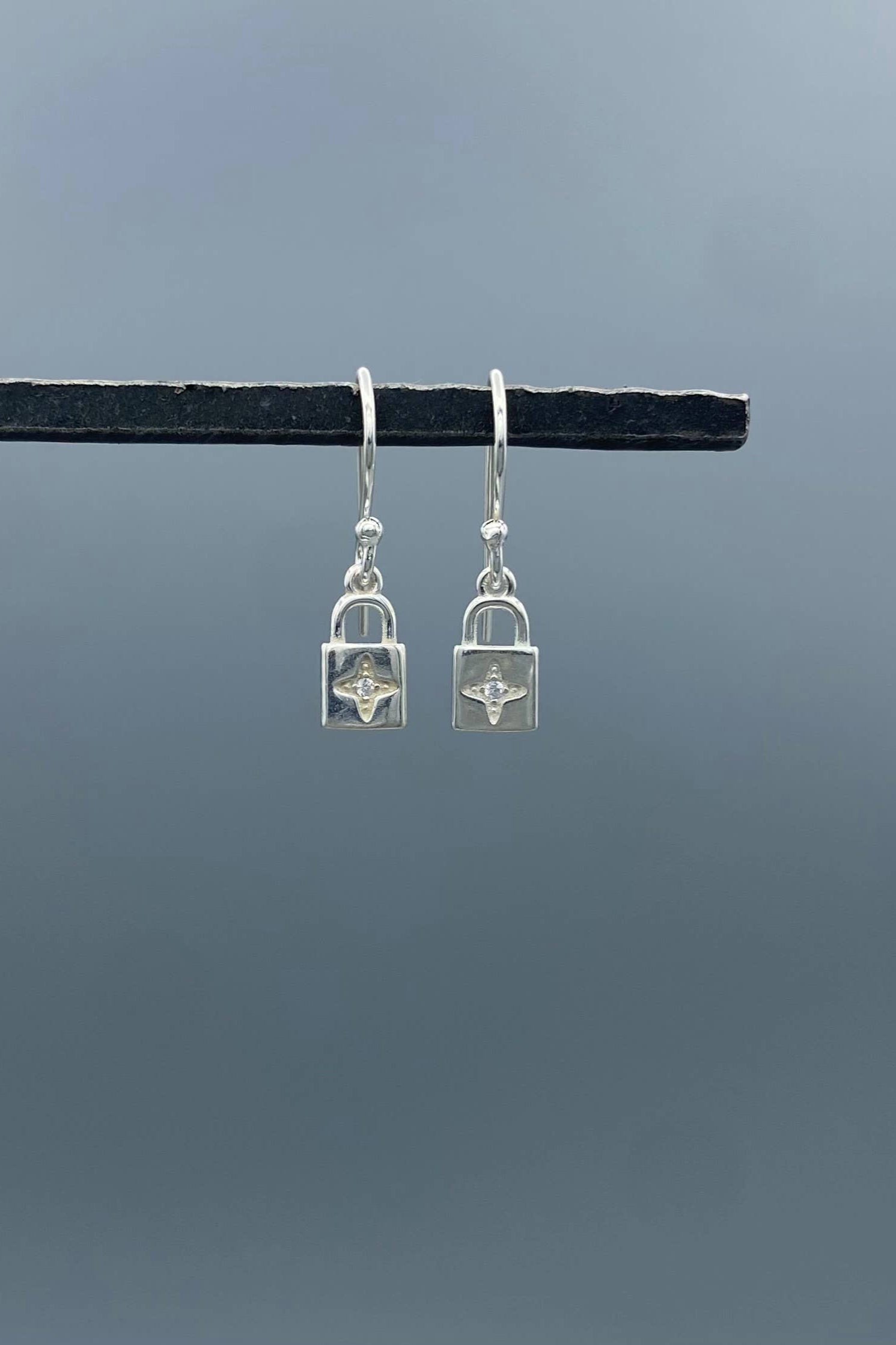 Dainty CZ Padlock Dangle Earrings