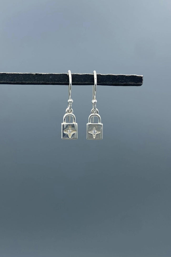 Dainty CZ Padlock Dangle Earrings