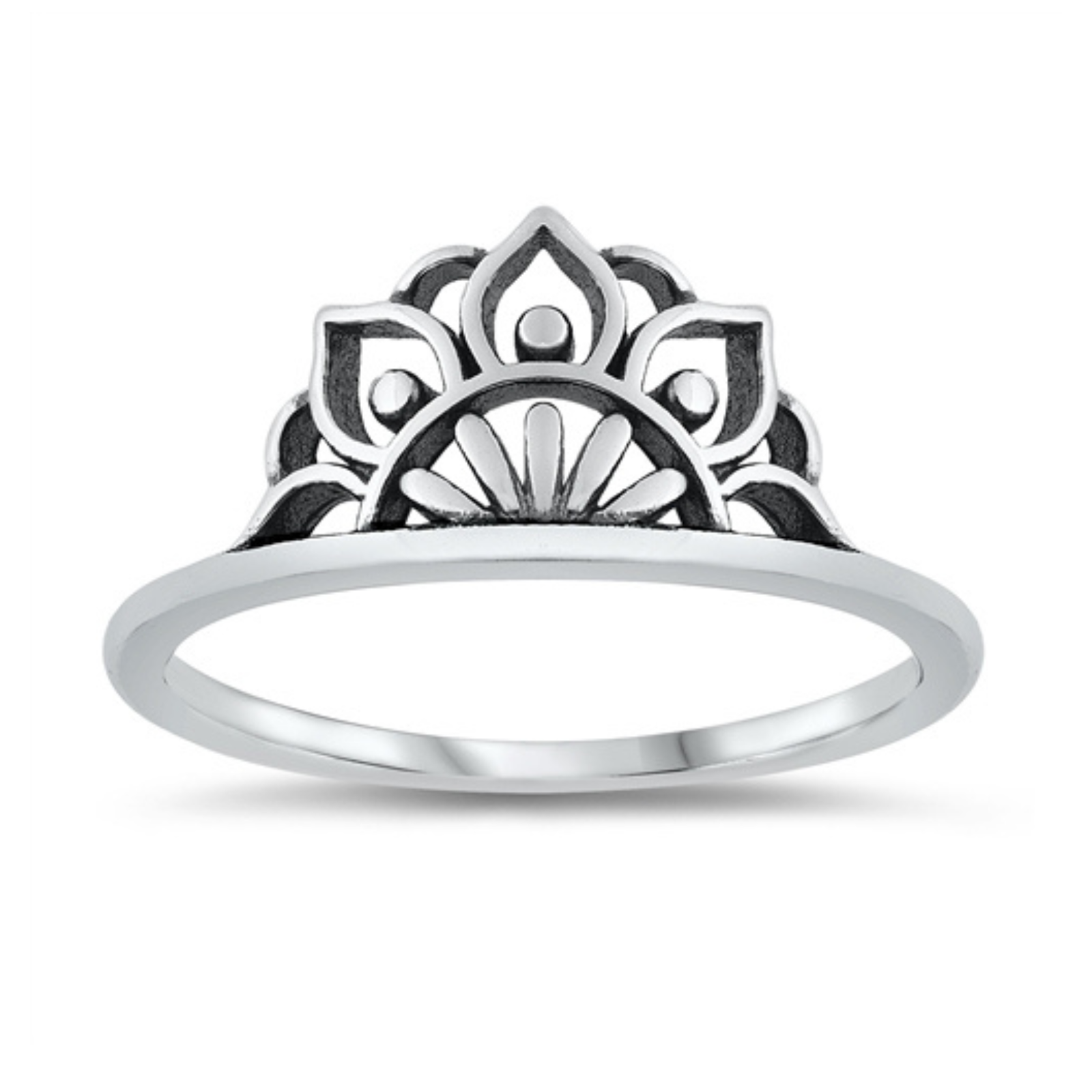 Half Lotus Mandala Ring in Sterling Silver