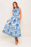 Blue Palm Midi Dress
