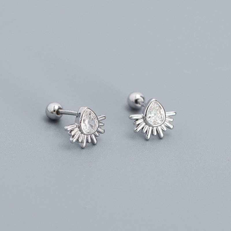 Pear Cut Sun Stud Earrings in Sterling Silver