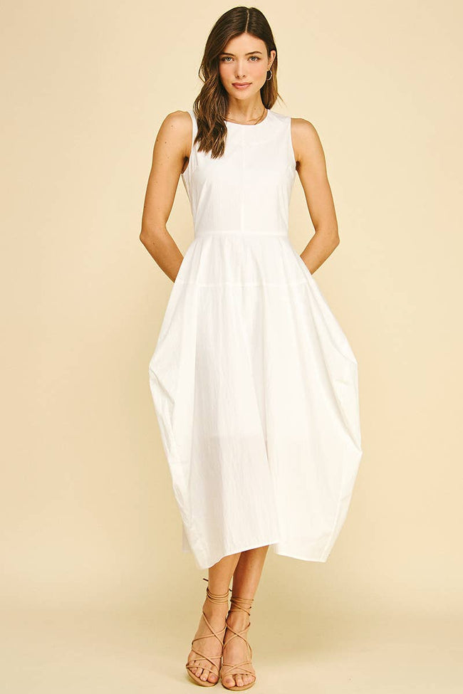 Sleeveless Cotton Poplin Midi Dress