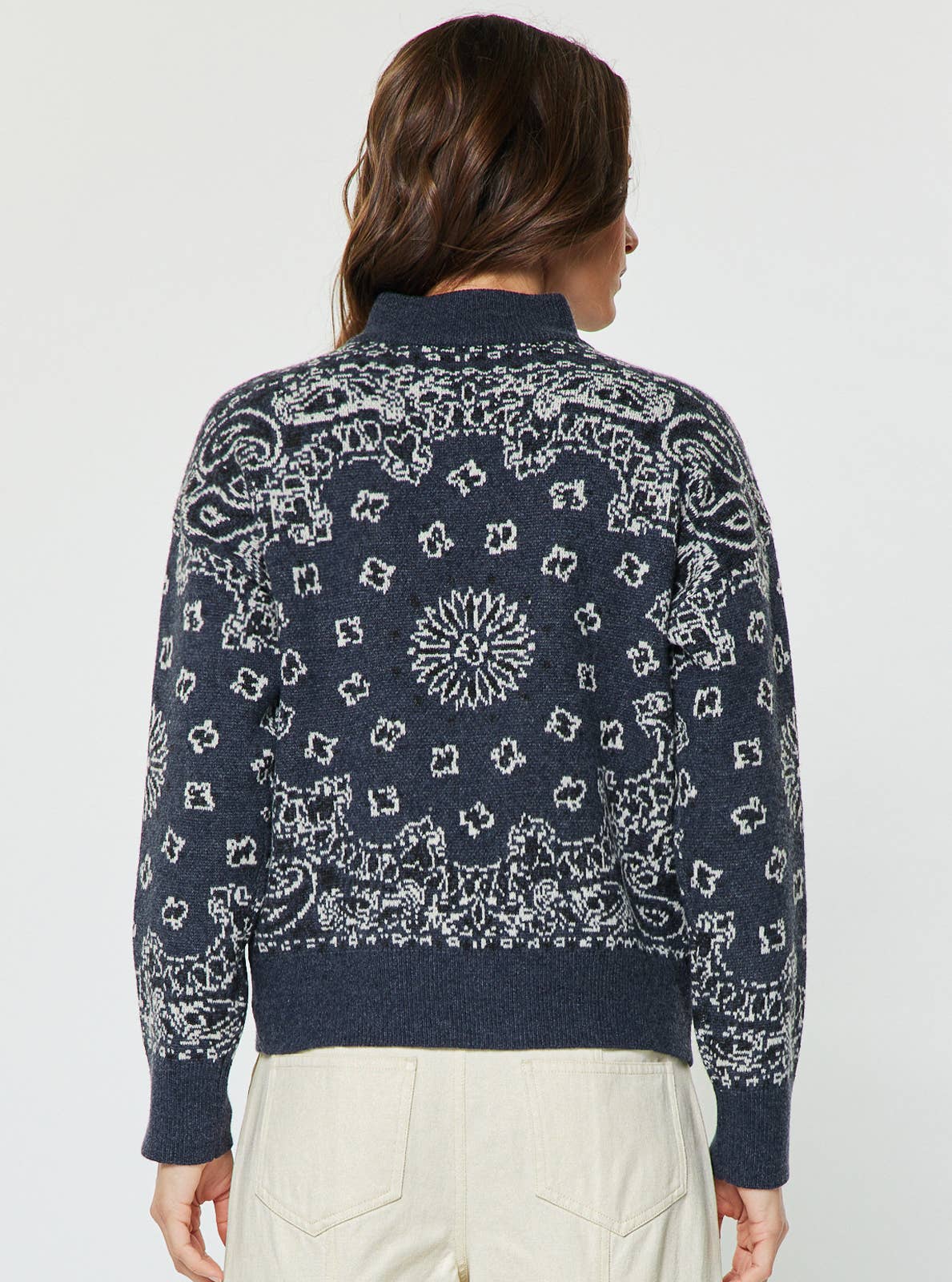 Bandana Pattern Half Zip Sweater