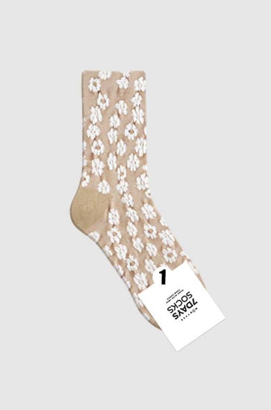 Crew White Flower Socks