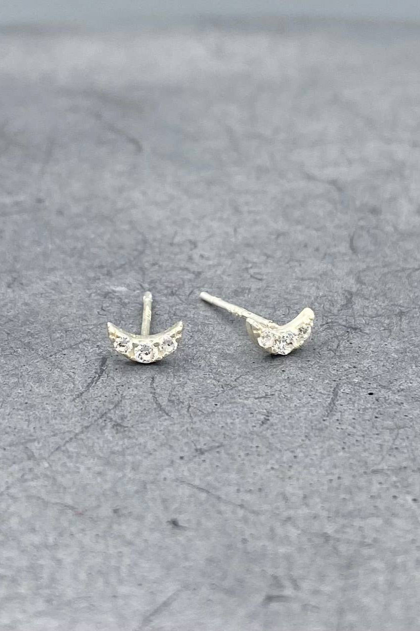 Small Pave Moon Studs