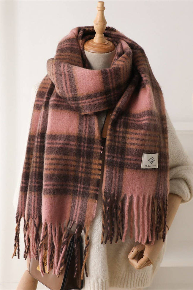 Plaid scarf on a mannequin with a white background