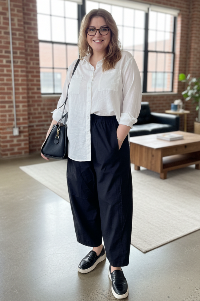 Relaxed Cotton Barrel Pants