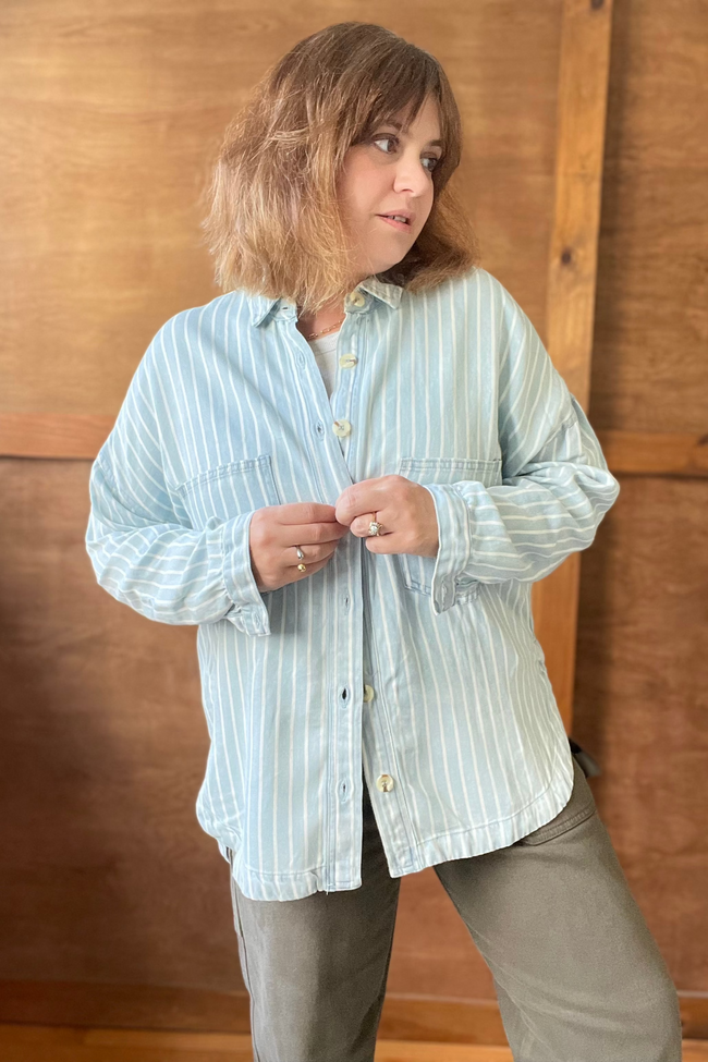 Final Sale - Relaxed Chambray Striped Shirt