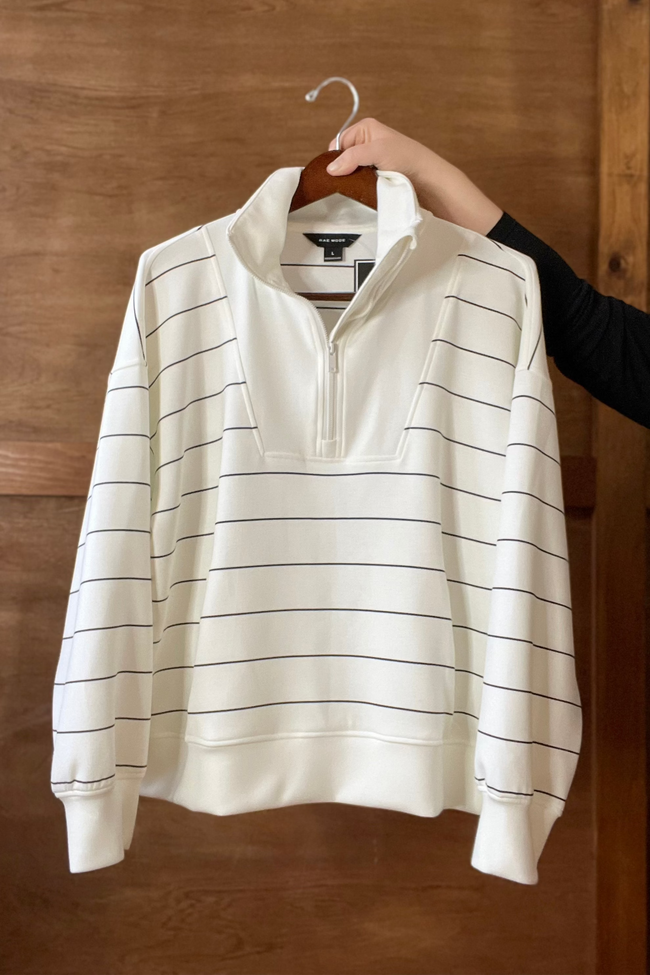 Luxe Stripe Quarter Zip Pullover Sweatshirt